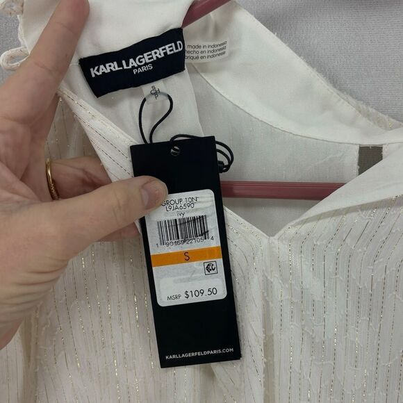 NWT Karl Lagerfeld Paris Women’s Small White Keyhole Mock Turtleneck Puff Sleeve - Picture 4 of 11